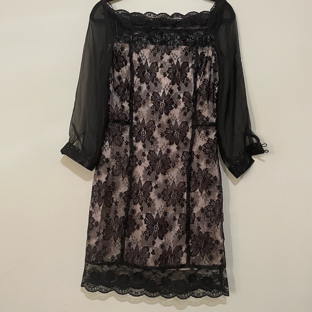 H&M Black Lace Mini dress with Sheer Sleeves - Picture 3 of 7